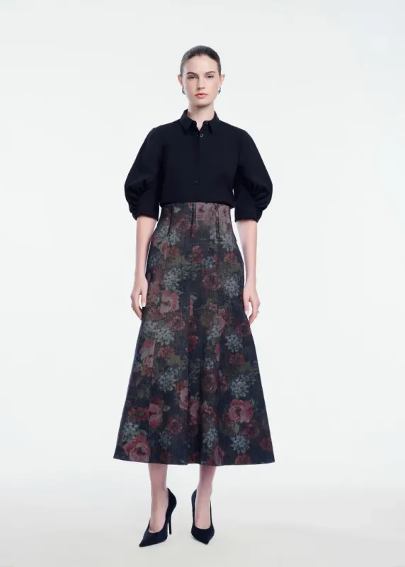 FLORAL DENIM TRUMPET SKIRT