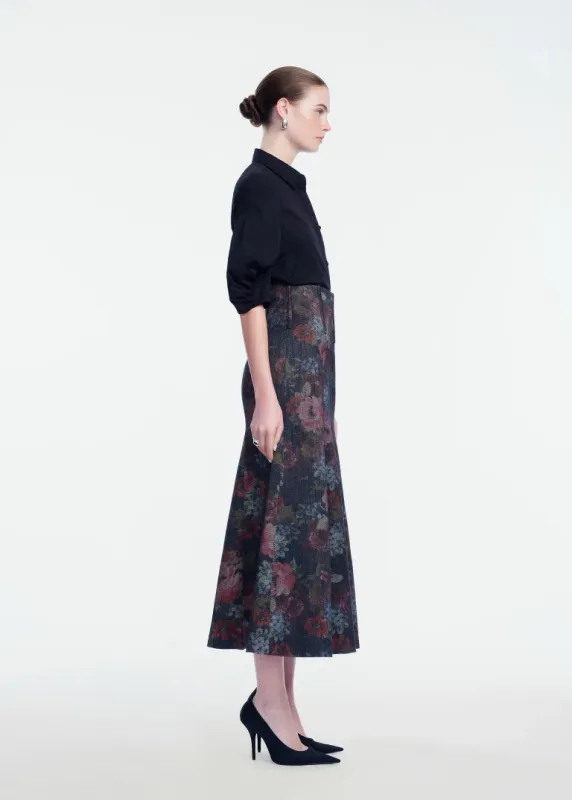 FLORAL DENIM TRUMPET SKIRT