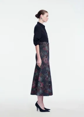 FLORAL DENIM TRUMPET SKIRT