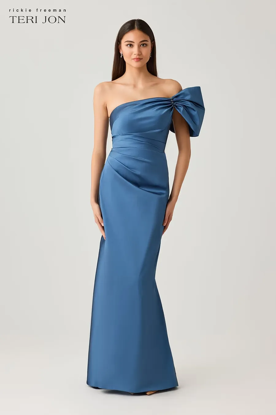 TAFFETA BOW ONE SHOULDER RUCHED GOWN 267044