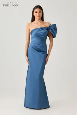 TAFFETA BOW ONE SHOULDER RUCHED GOWN 267044
