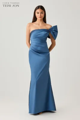 TAFFETA BOW ONE SHOULDER RUCHED GOWN 267044