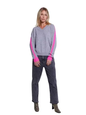 ALPENGLOW CONTRAST V NECK CASHMERE SWEATER