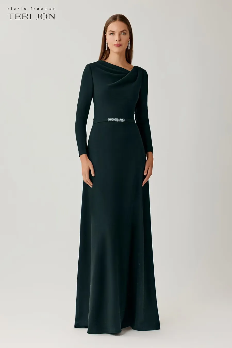 CREPE DRAPE NECK A-LINE GOWN 267043