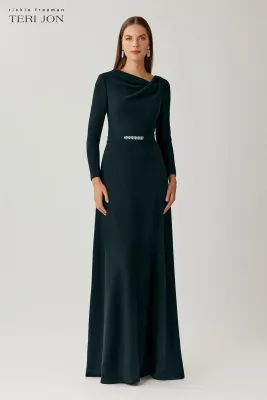 CREPE DRAPE NECK A-LINE GOWN 267043