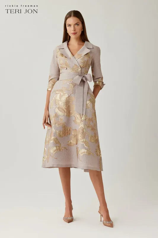 JACQUARD METALLIC PRINTED SHIRT DRESS 267230