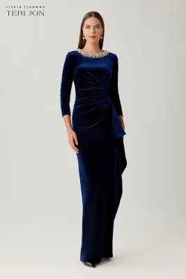 VELVET JEWEL COLLAR GOWN 257064