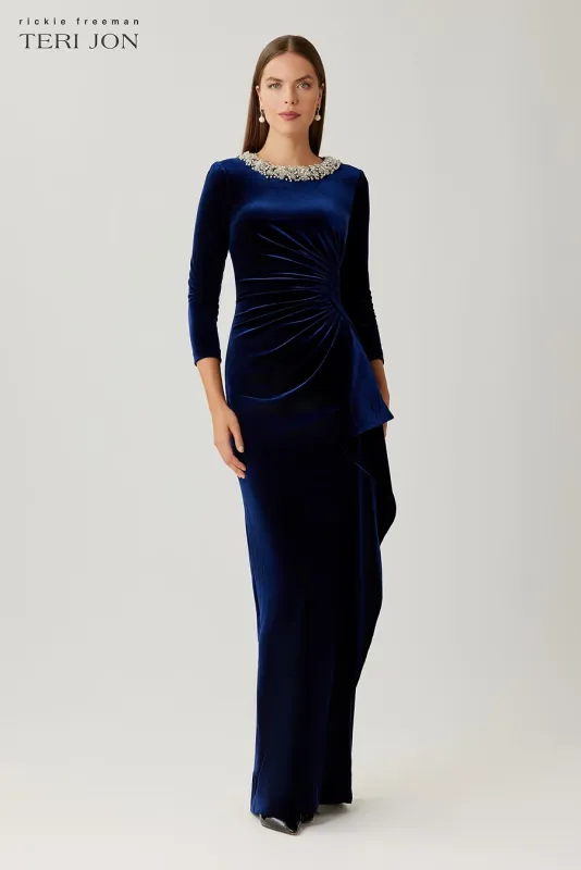 VELVET JEWEL COLLAR GOWN 257064