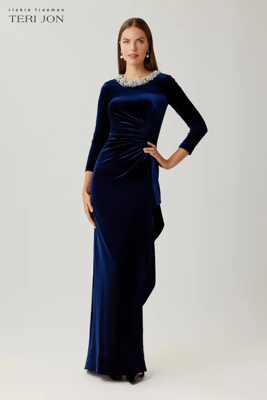 VELVET JEWEL COLLAR GOWN 257064