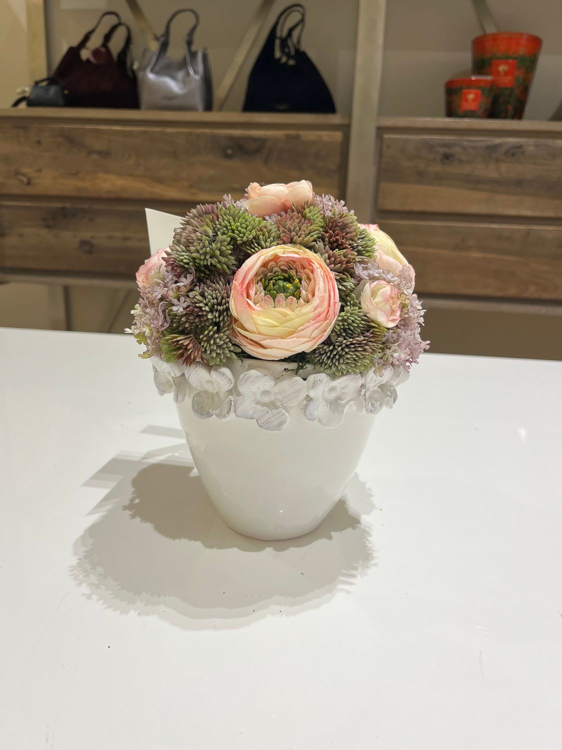 5" SEDUM &amp; RANUNCULUS IN VIETRI VESSEL