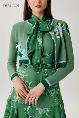 KNIT FLORAL PRINT CARDIGAN