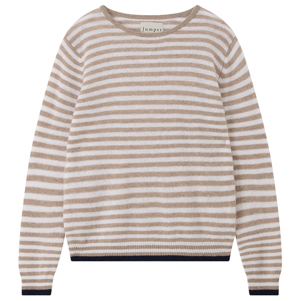 TIPPED LITTLE STRIPE CREW, Color: LIGHT BROWN, Size: 1/XS