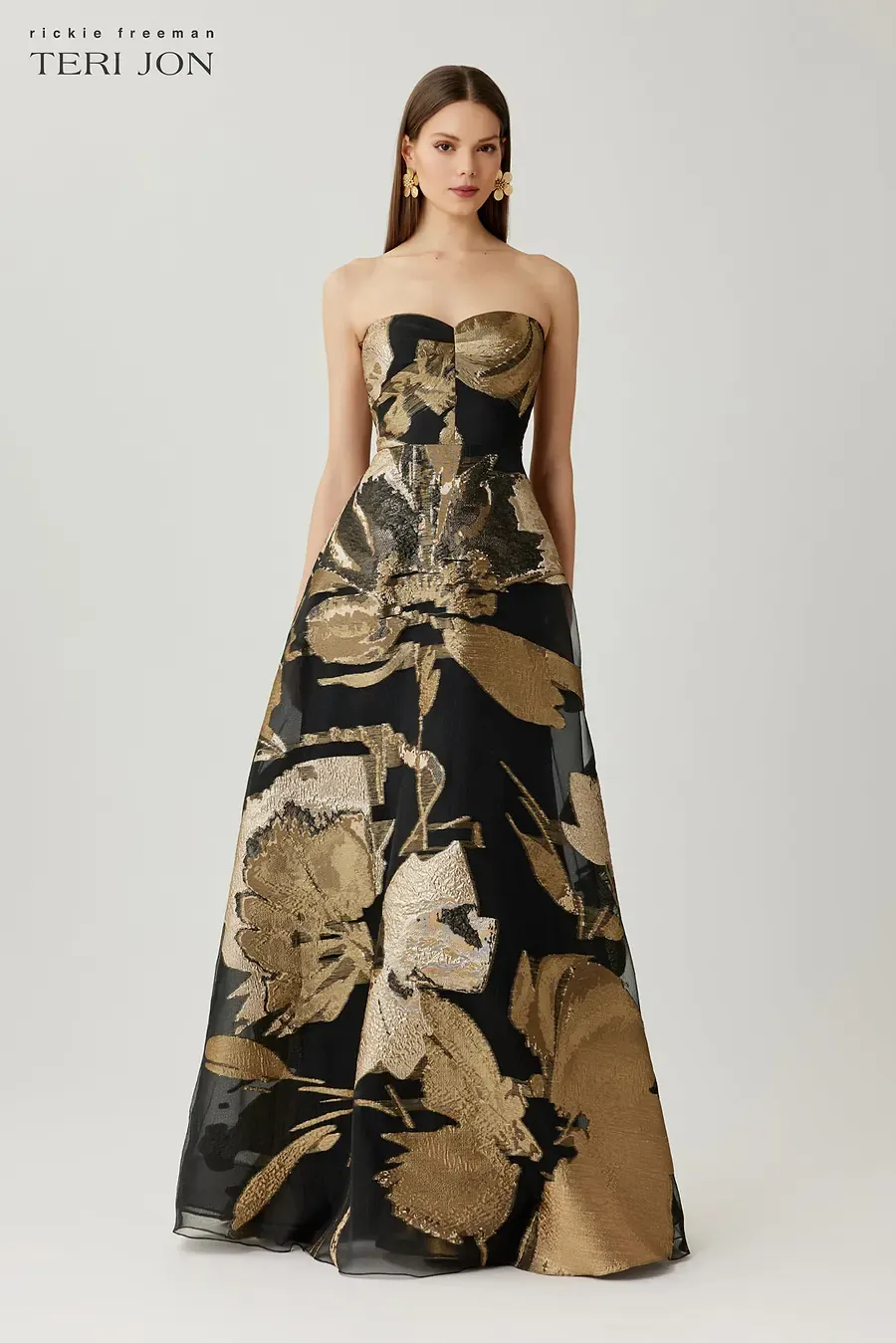 FLORAL ORGANZA STRAPLESS BALL GOWN 267076