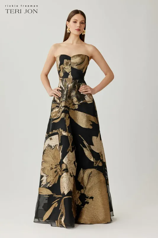 FLORAL ORGANZA STRAPLESS BALL GOWN 267076