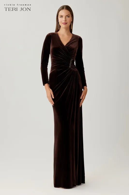 RUCHED VELVET SIDE DRAPE GOWN 267040
