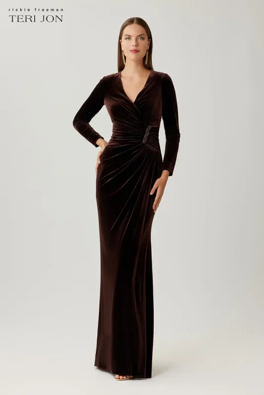 RUCHED VELVET SIDE DRAPE GOWN 267040