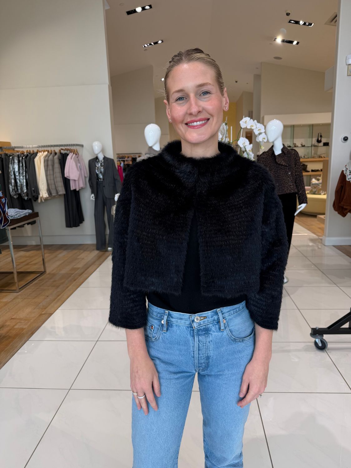 FEATHERED MINK &amp; RABBIT 3/4 SLEEVE BOLERO