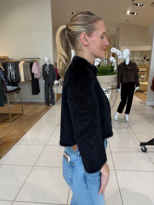 FEATHERED MINK &amp; RABBIT 3/4 SLEEVE BOLERO