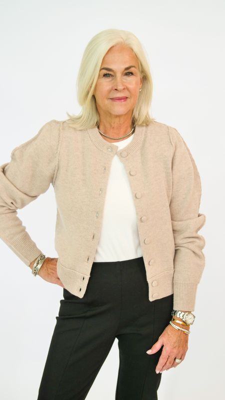 CARDIGAN COL R MANCHE BOUFFANT