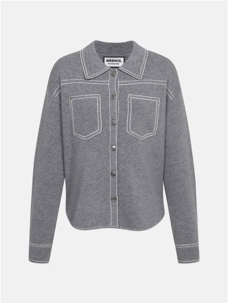 MIA GREY WOOL SHIRT JACKET WITH CONTRASTING TOPSTITCHING