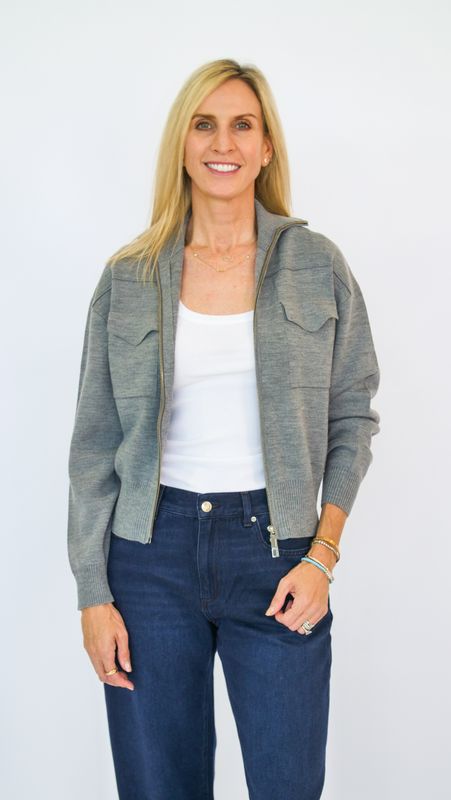 WOOL ZIP-UP CARDIGAN WITH STAND-UP COLLAR