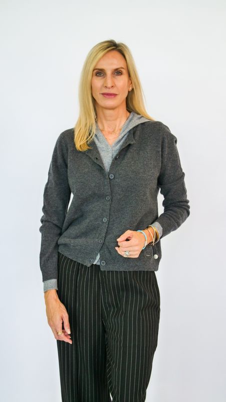 WOOL CARDIGAN WITH CONTRASTING HOOD