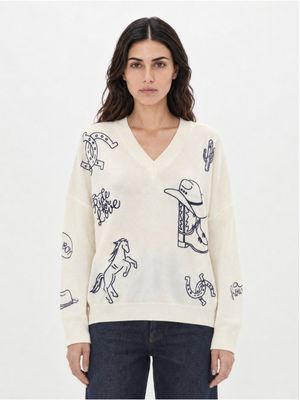 KNIT WOOL SWEATER WITH WESTERN EMBROIDERY