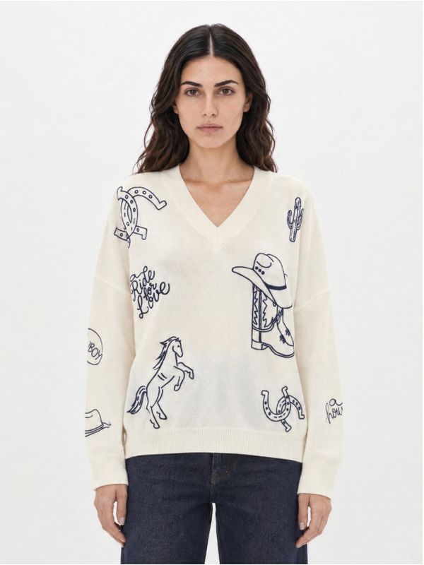 KNIT WOOL SWEATER WITH WESTERN EMBROIDERY