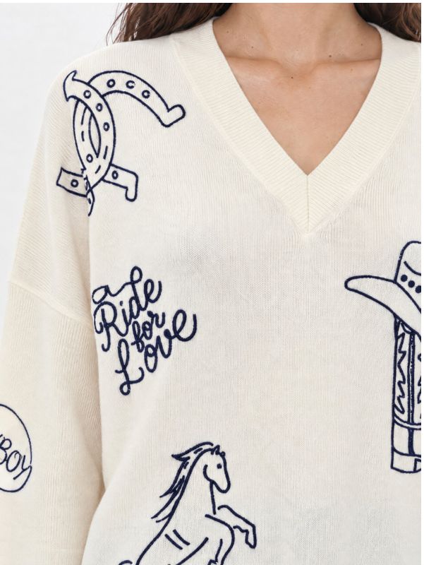 KNIT WOOL SWEATER WITH WESTERN EMBROIDERY