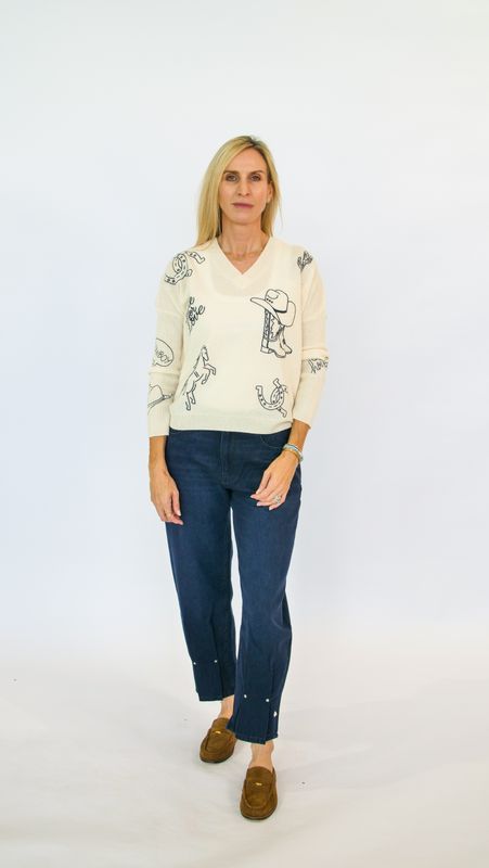 KNIT WOOL SWEATER WITH WESTERN EMBROIDERY