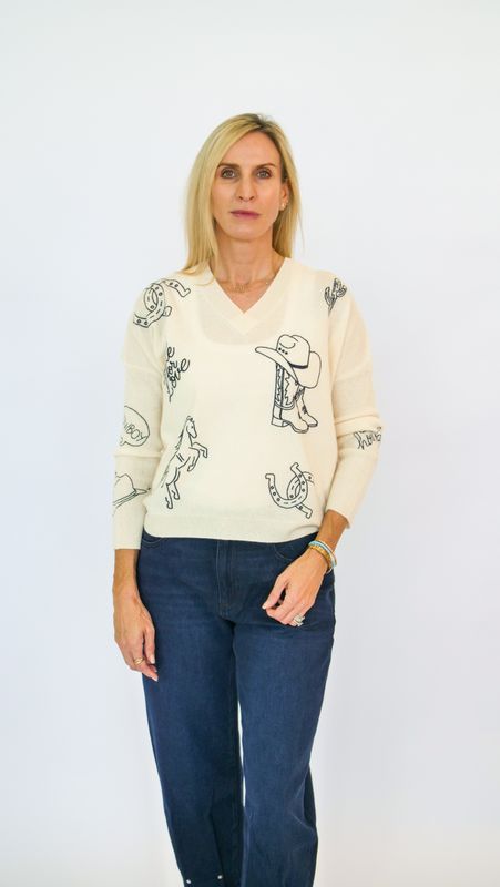 KNIT WOOL SWEATER WITH WESTERN EMBROIDERY