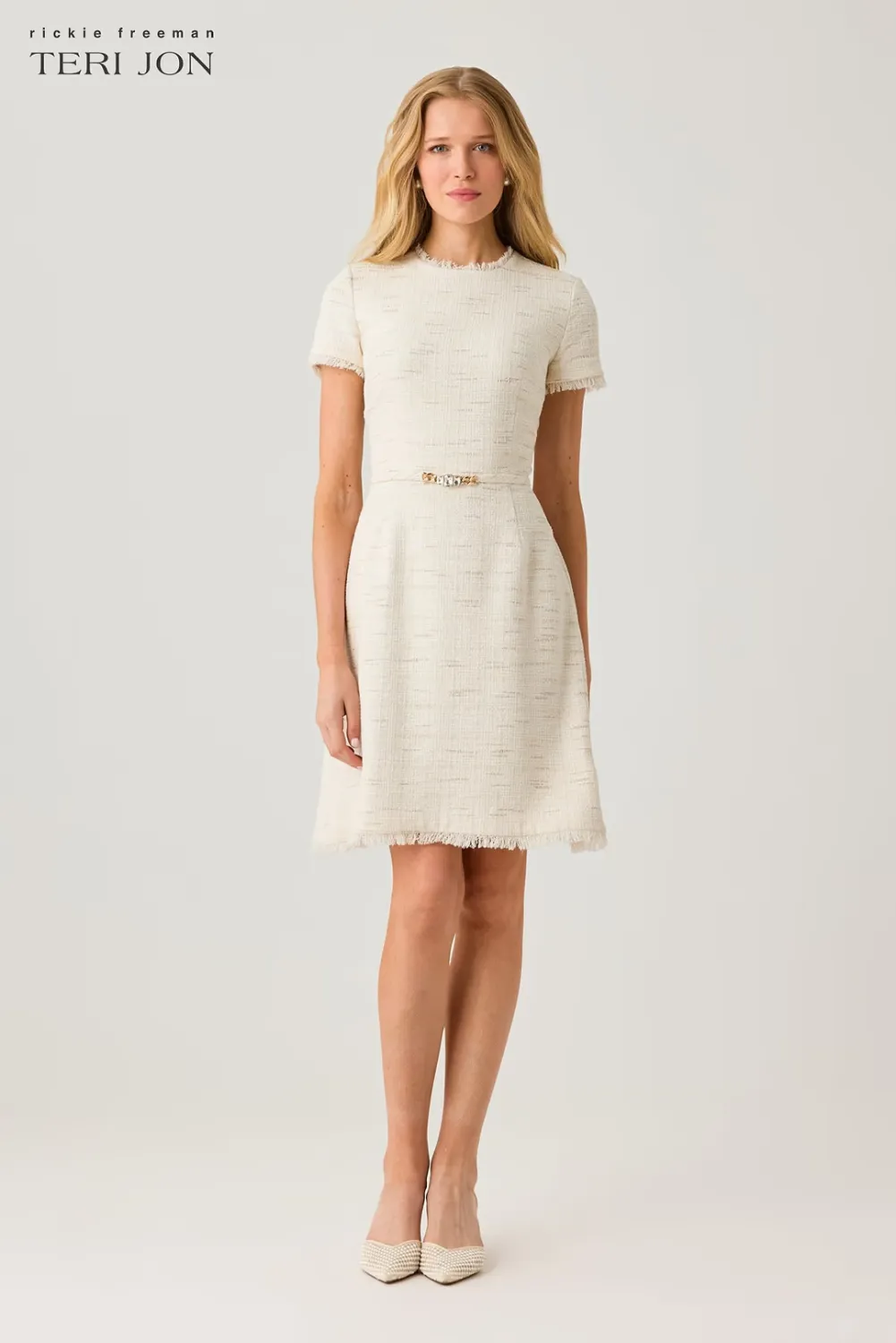 METALLIC TWEED FRINGE TRIM DRESS 26353