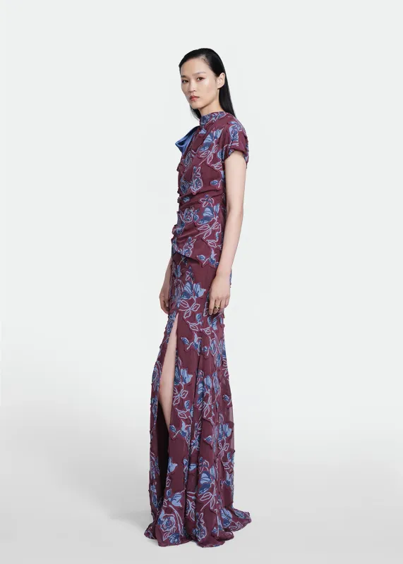 FLORAL CUT CHIFFON GOWN