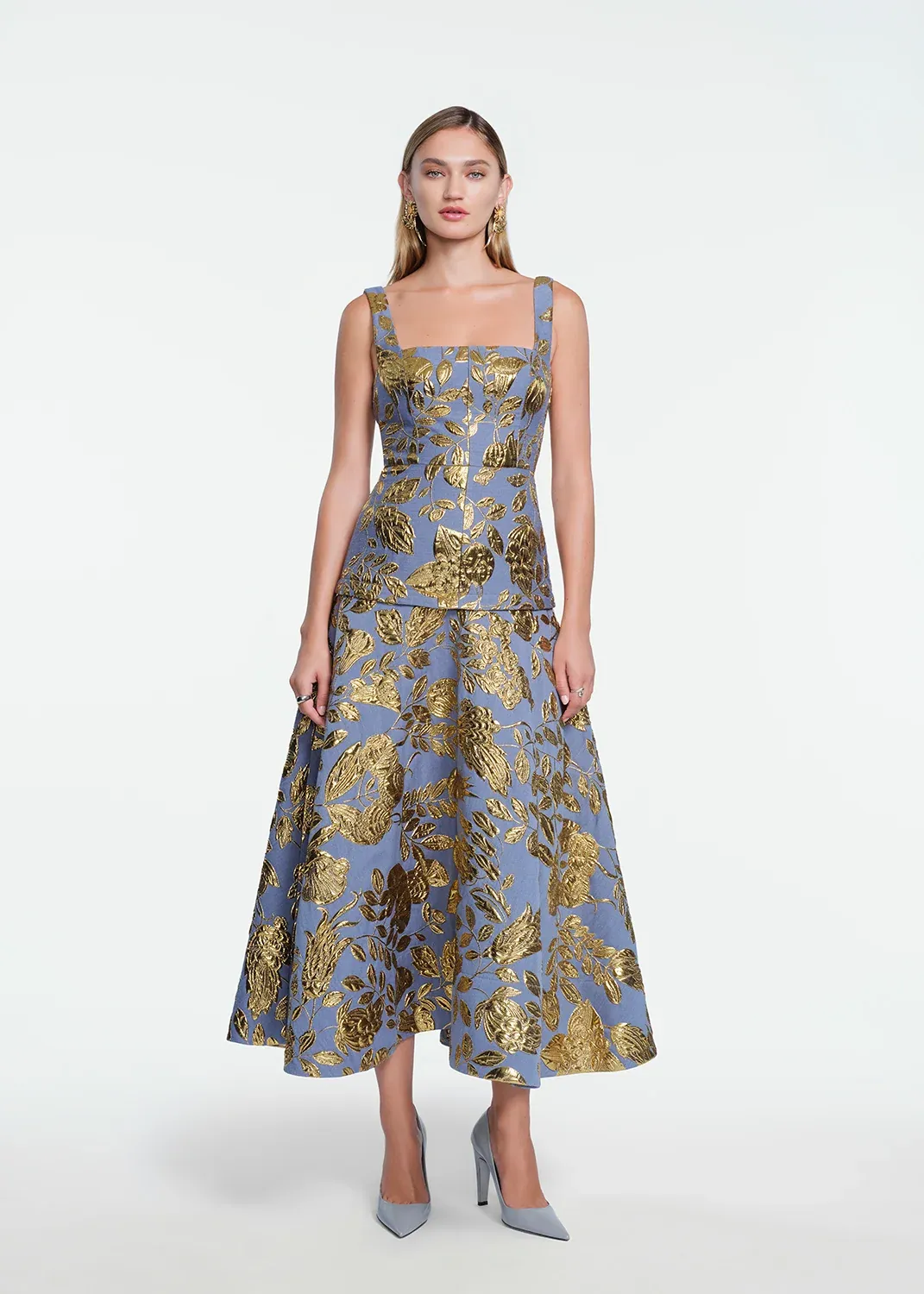 FLORAL FIL COUPE SQUARE NECK DRESS