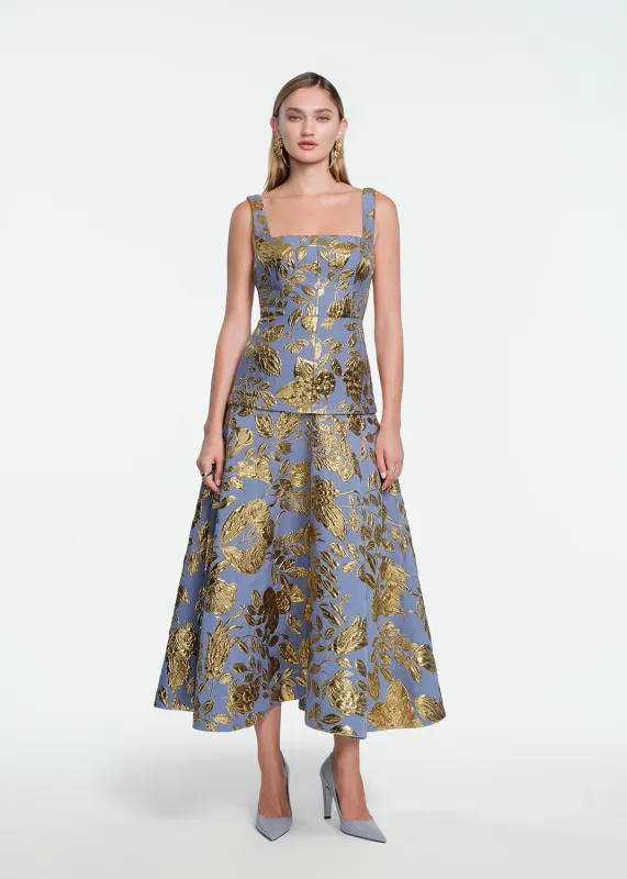 FLORAL FIL COUPE SQUARE NECK DRESS