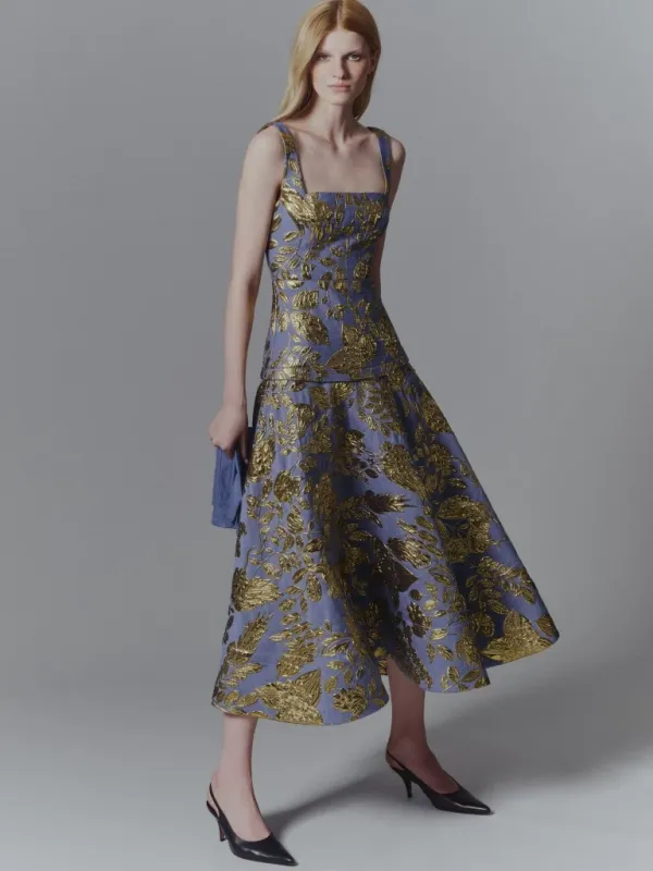FLORAL FIL COUPE SQUARE NECK DRESS