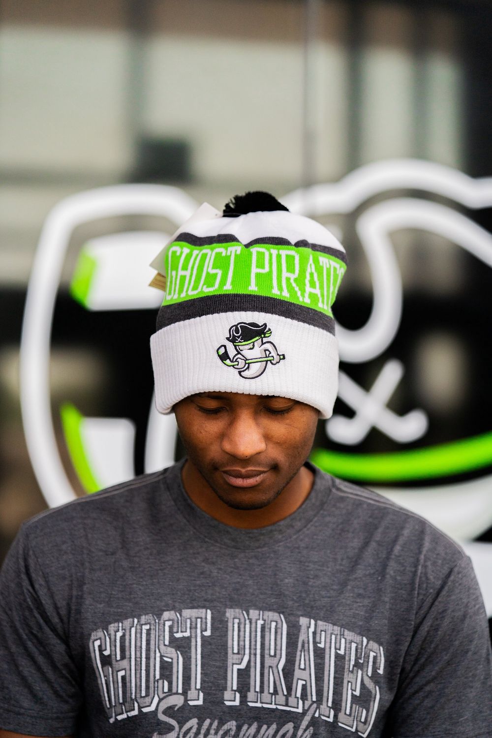 Savannah Ghost Pirates CCM White Pom Knit Beanie
