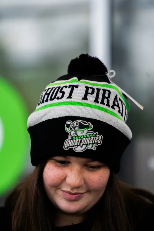 Savannah Ghost Pirates CCM Striped Cuff Pom Knit Beanie