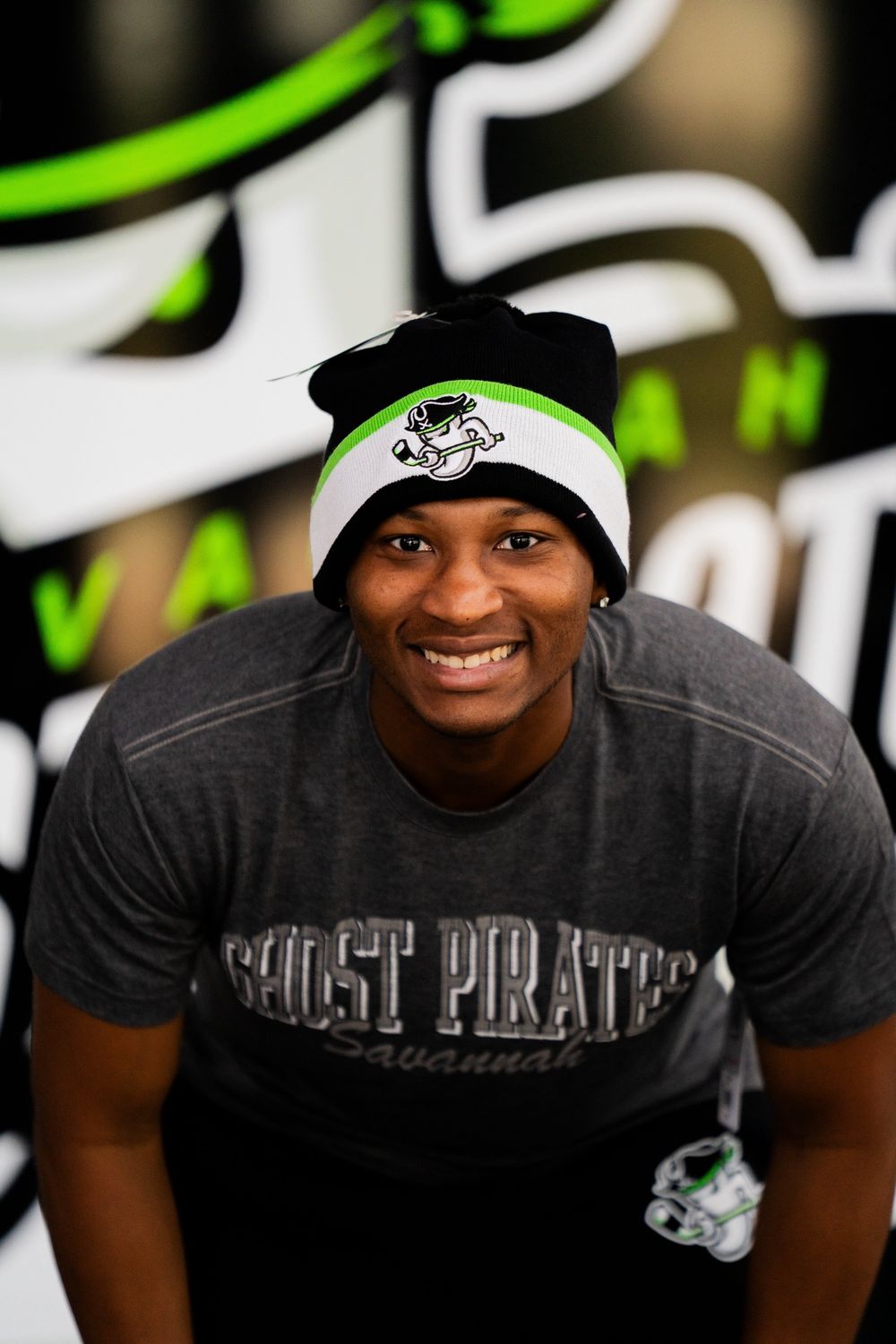 Savannah Ghost Pirates CCM Black Striped Pom Knit Beanie