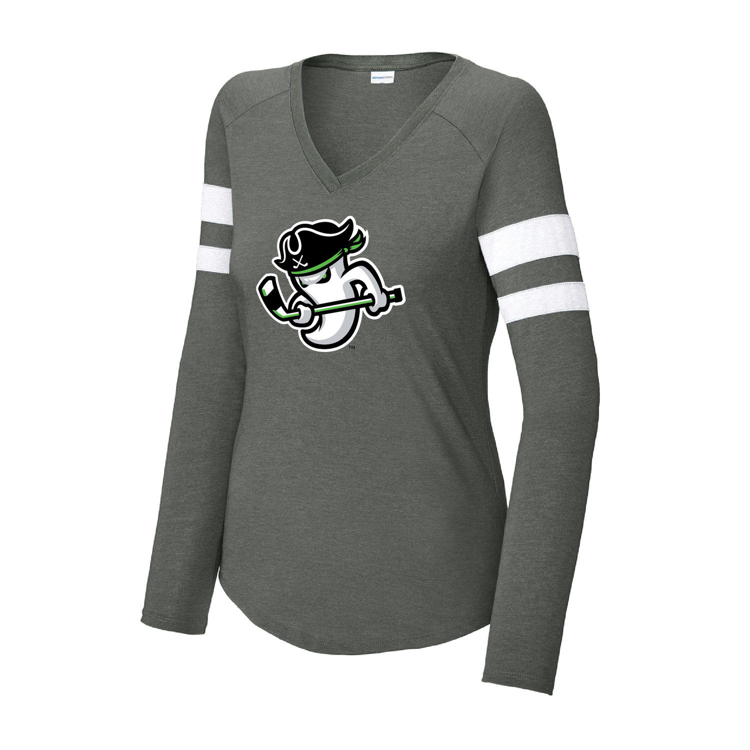 Ghost Pirates Women's Halftime Stripe LS V-Neck Tee