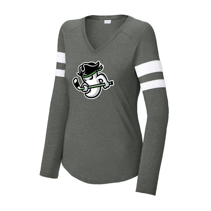 Ghost Pirates Women's Halftime Stripe LS V-Neck Tee