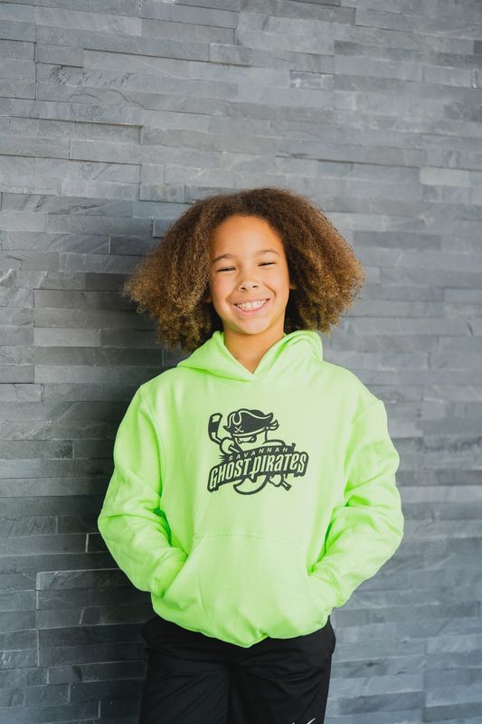 Savannah Ghost Pirates Youth Neon Green/Black Fleece Pullover Hooded Sweatshirt