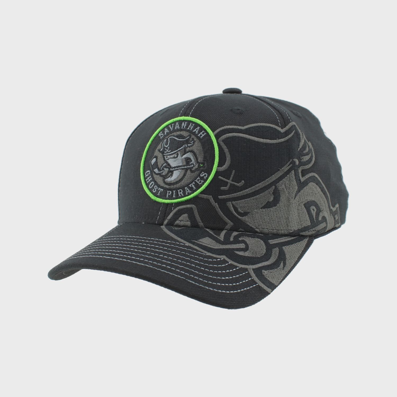 Savannah Ghost Pirates Zephyr Black Sideswipe Stretch Fit Hat