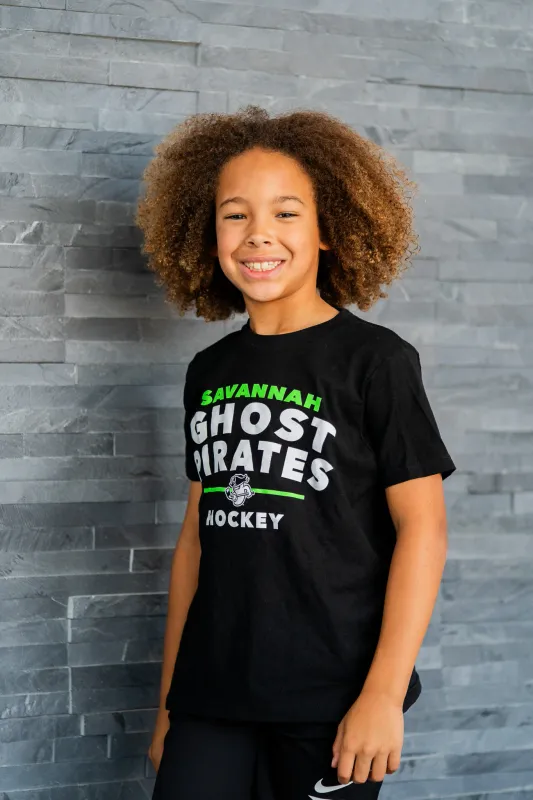 Savannah Ghost Pirates Black Youth Text Tee