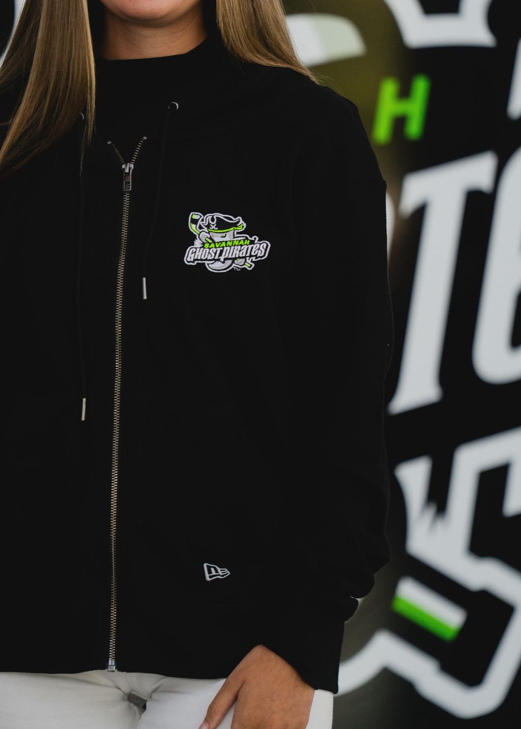 Savannah Ghost Pirates New Era Ladies Embroidered Black Thermal Full-Zip Hoodie
