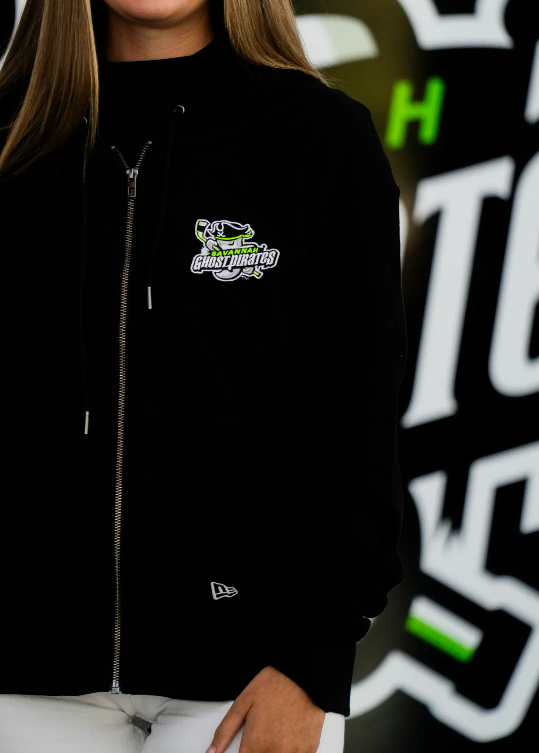 Savannah Ghost Pirates New Era Ladies Embroidered Black Thermal Full-Zip Hoodie
