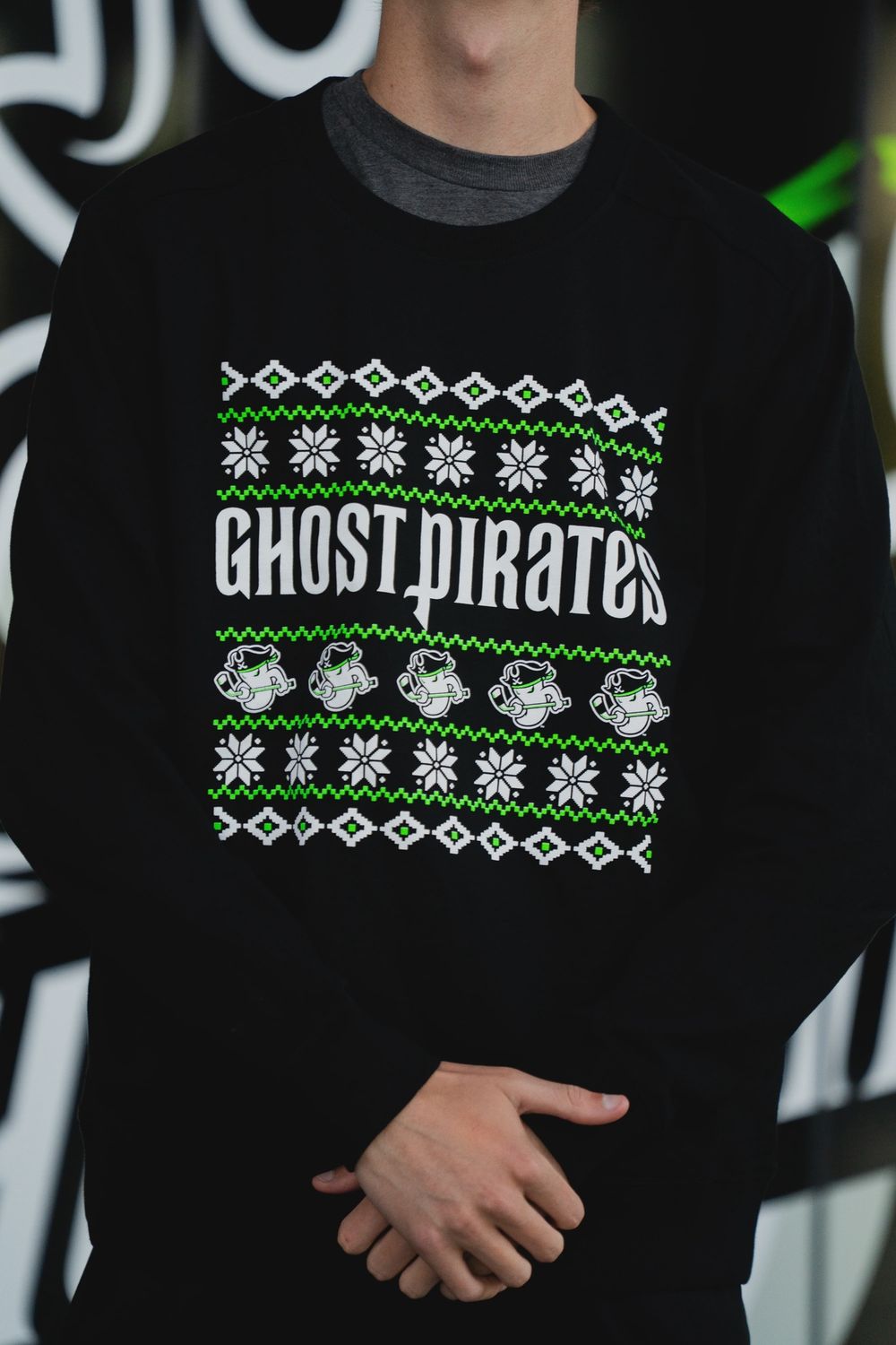 Ghost Pirates Christmas Black Sweater