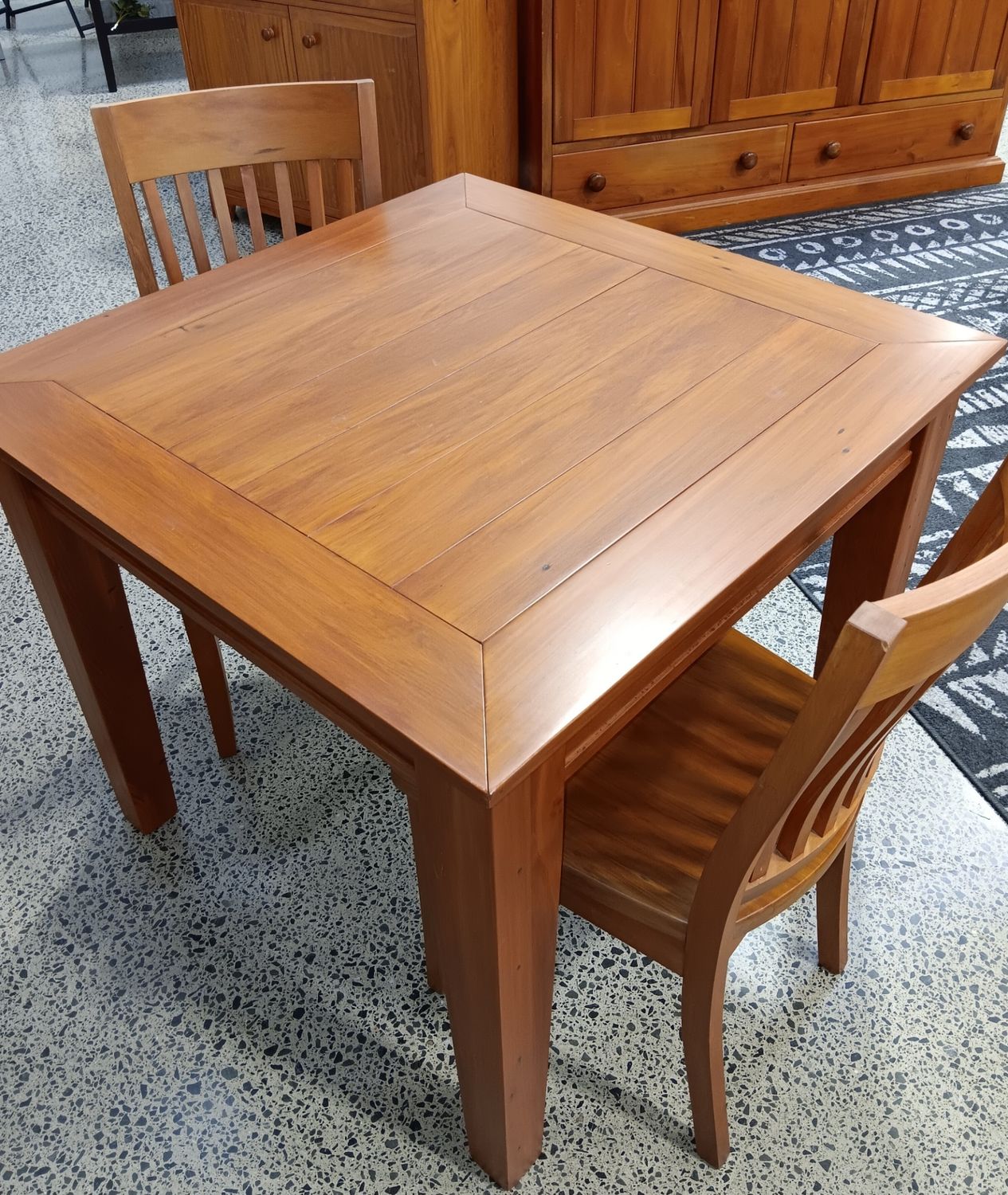 Wooden Square Dining Table + 2 Chairs