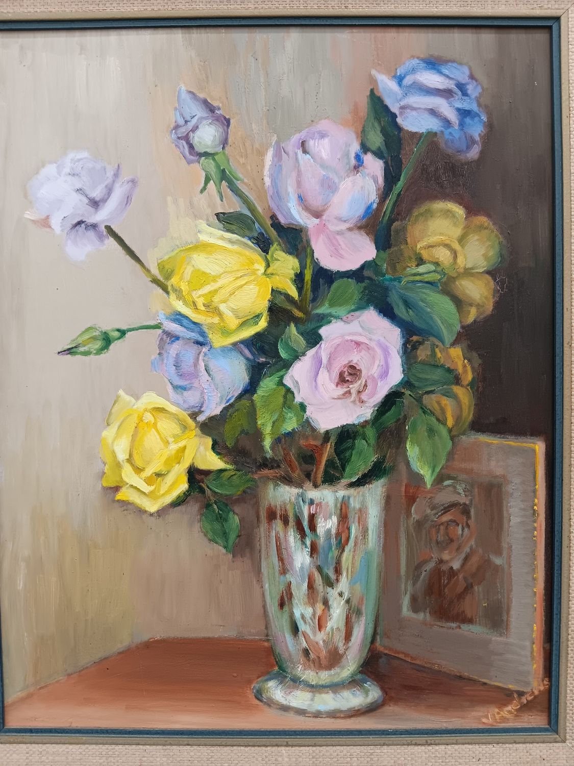 Original Oil Old Flowers