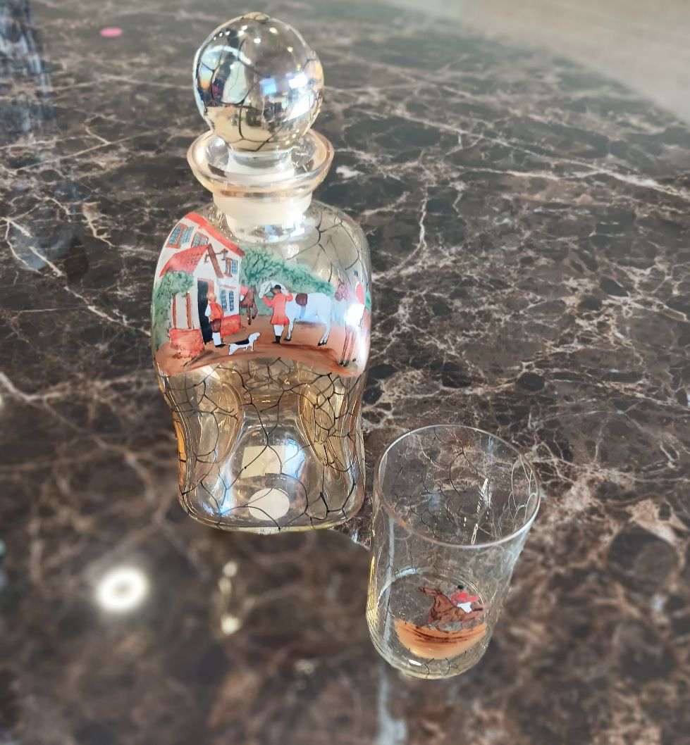 Carafe and glass with horse scene